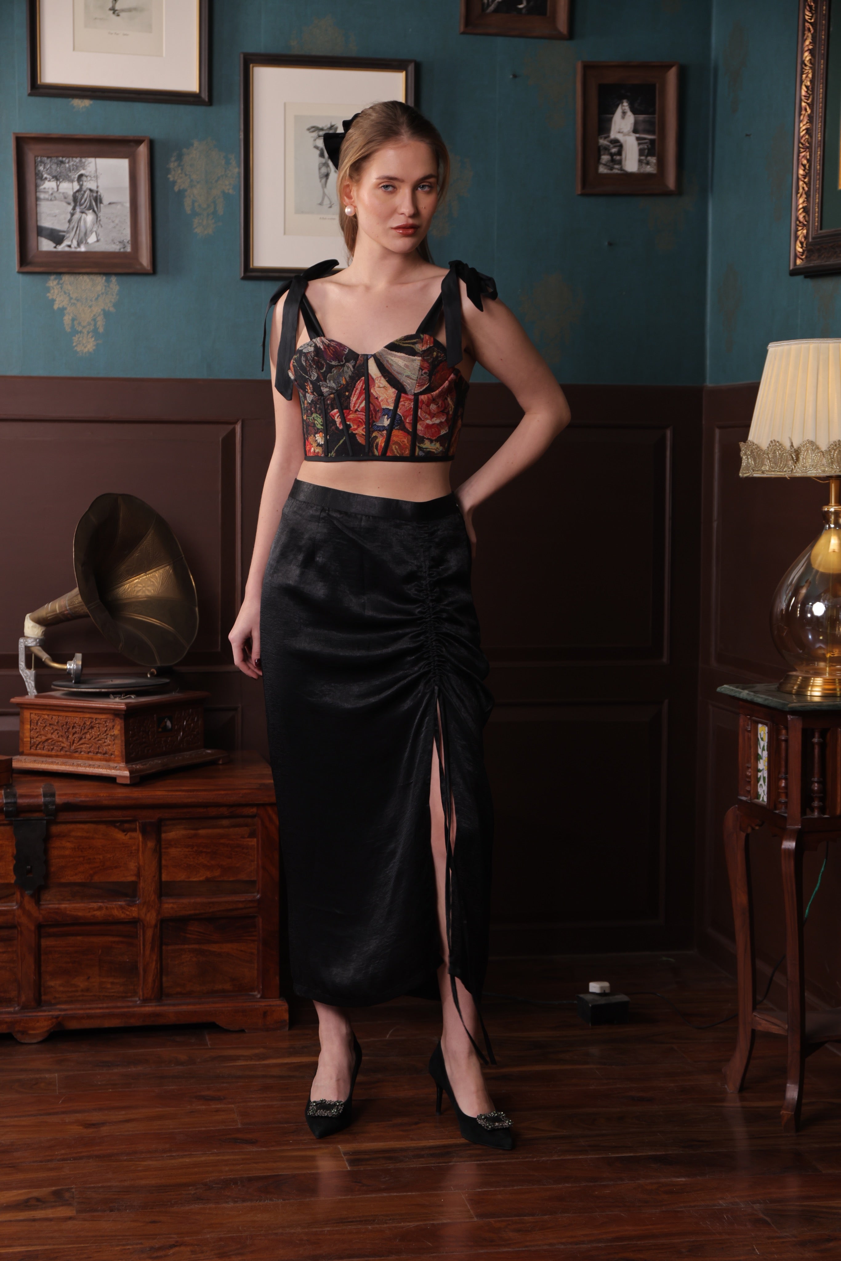 BLACK SAND SATIN SKIRT