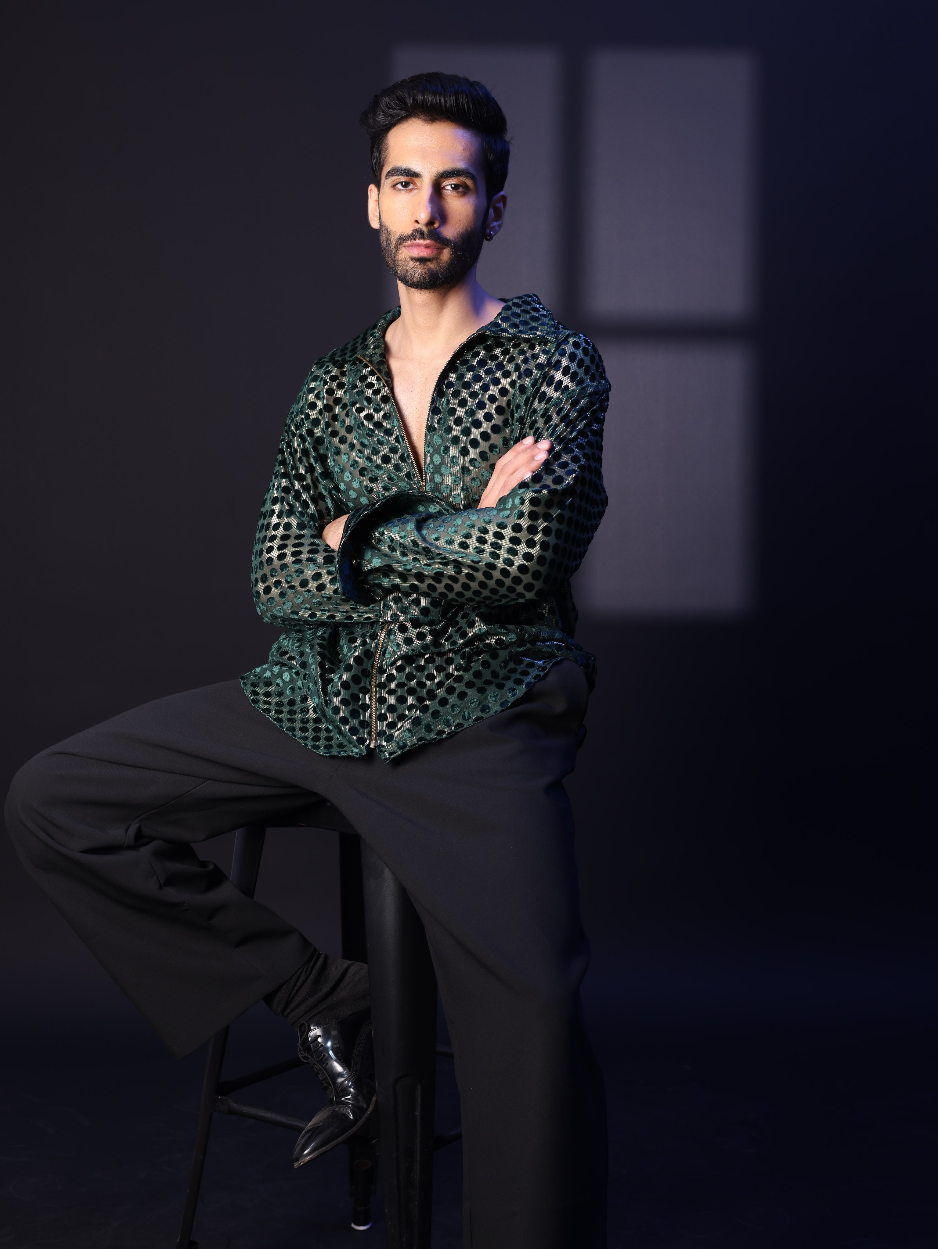 EMERALD POLKA HAZE ZIP SHIRT