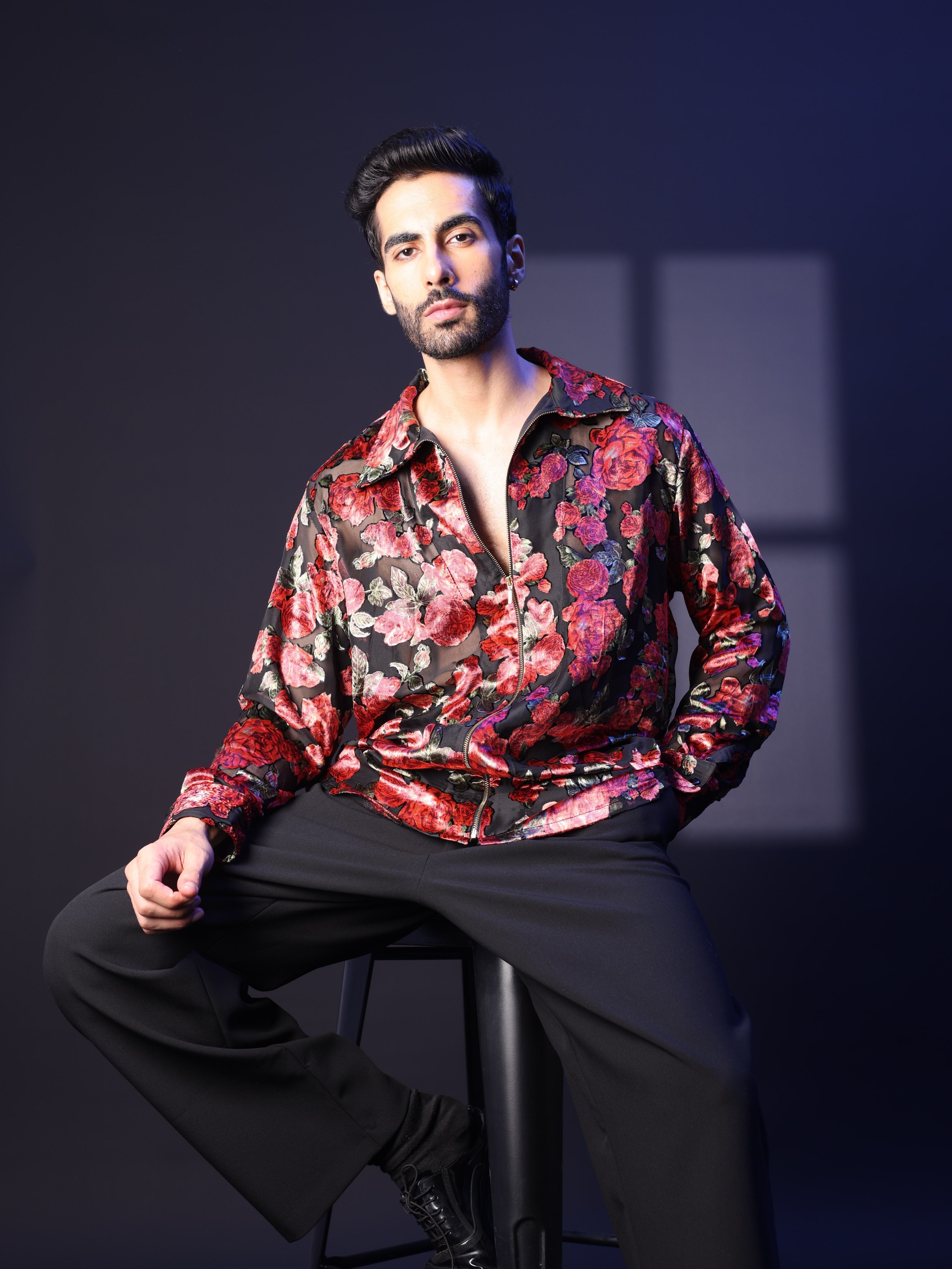 CRIMSON ROSE ZIP SHIRT