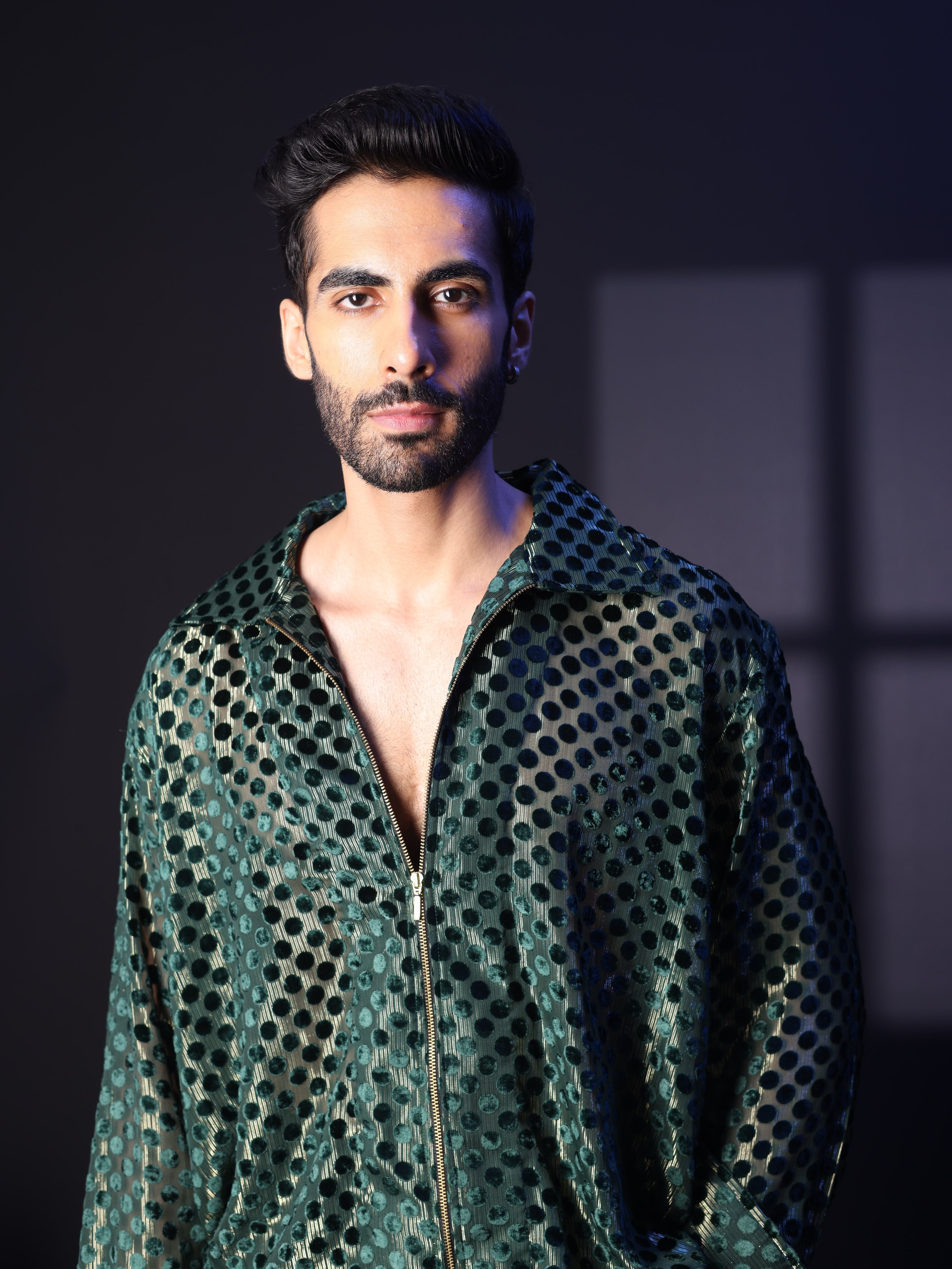 EMERALD POLKA HAZE ZIP SHIRT