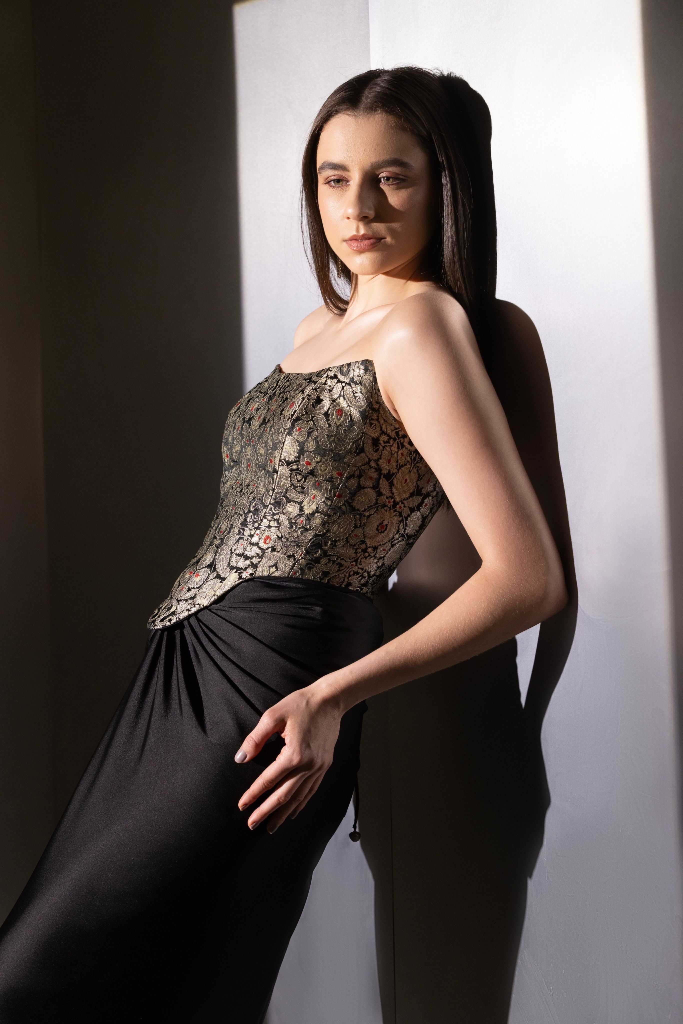 Black Contour Drape Corset Set