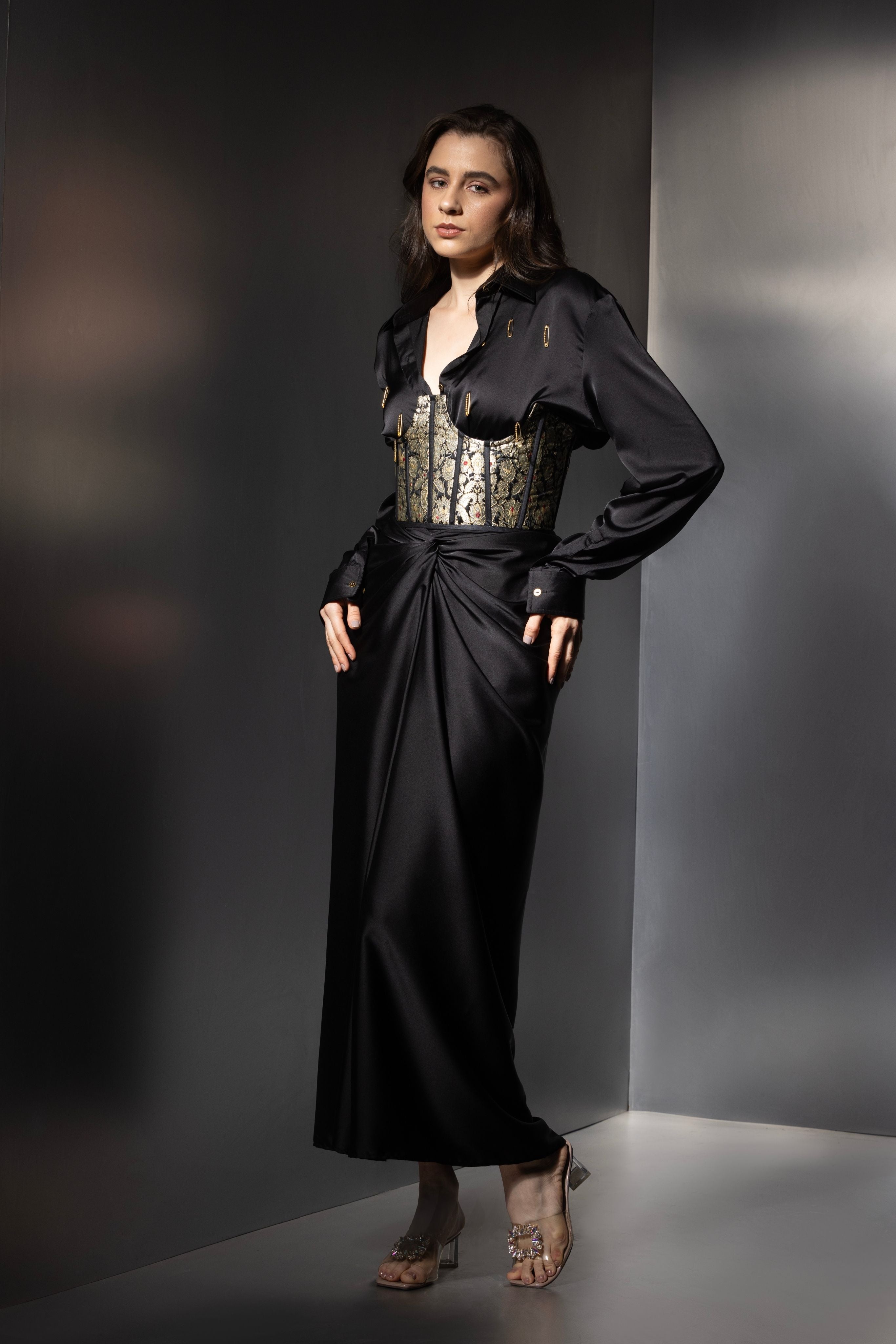 Black Elegant Satin Co-Ord Set