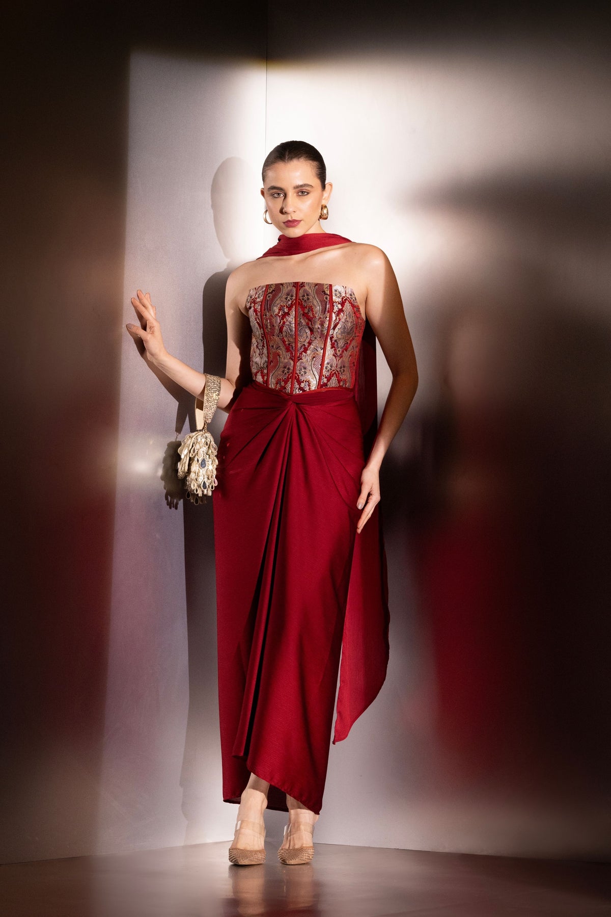 Crimson Vesper Brocade Corset Set