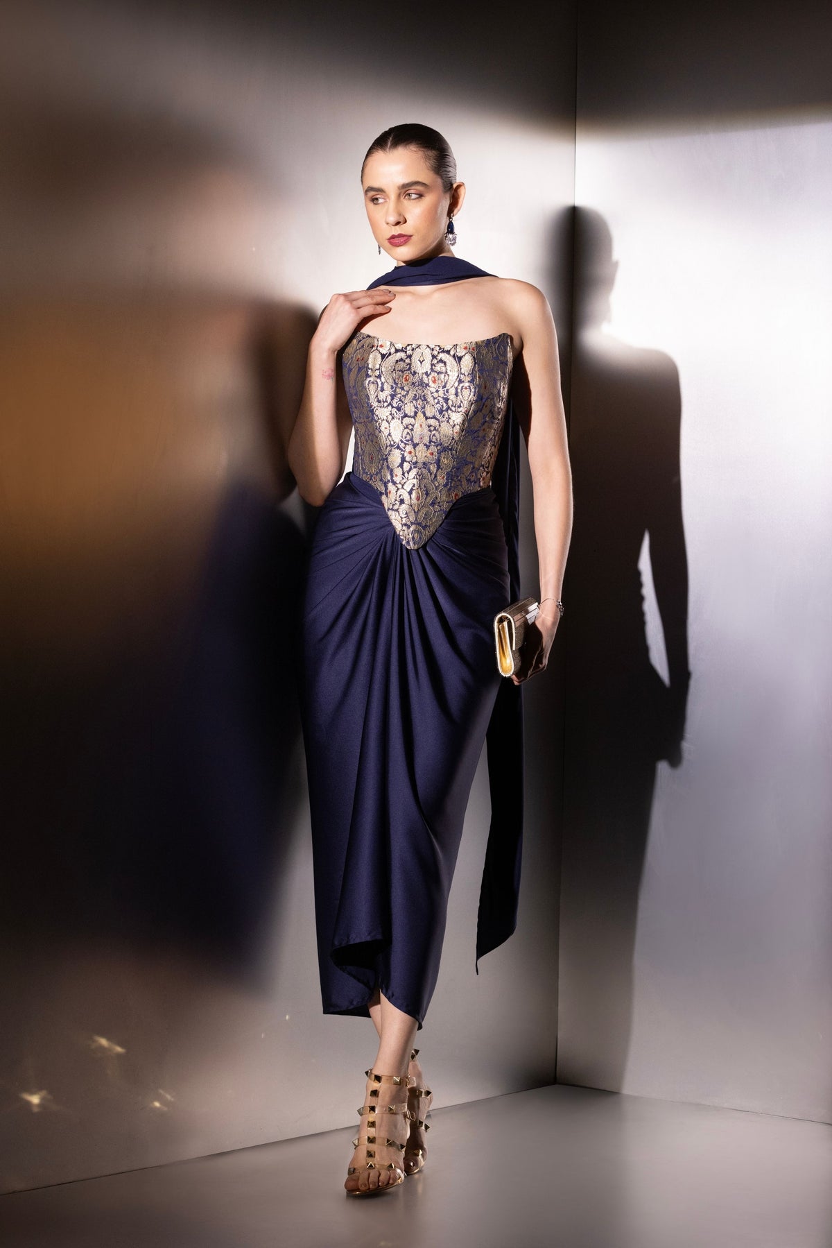 Blue Contour Drape Corset Set
