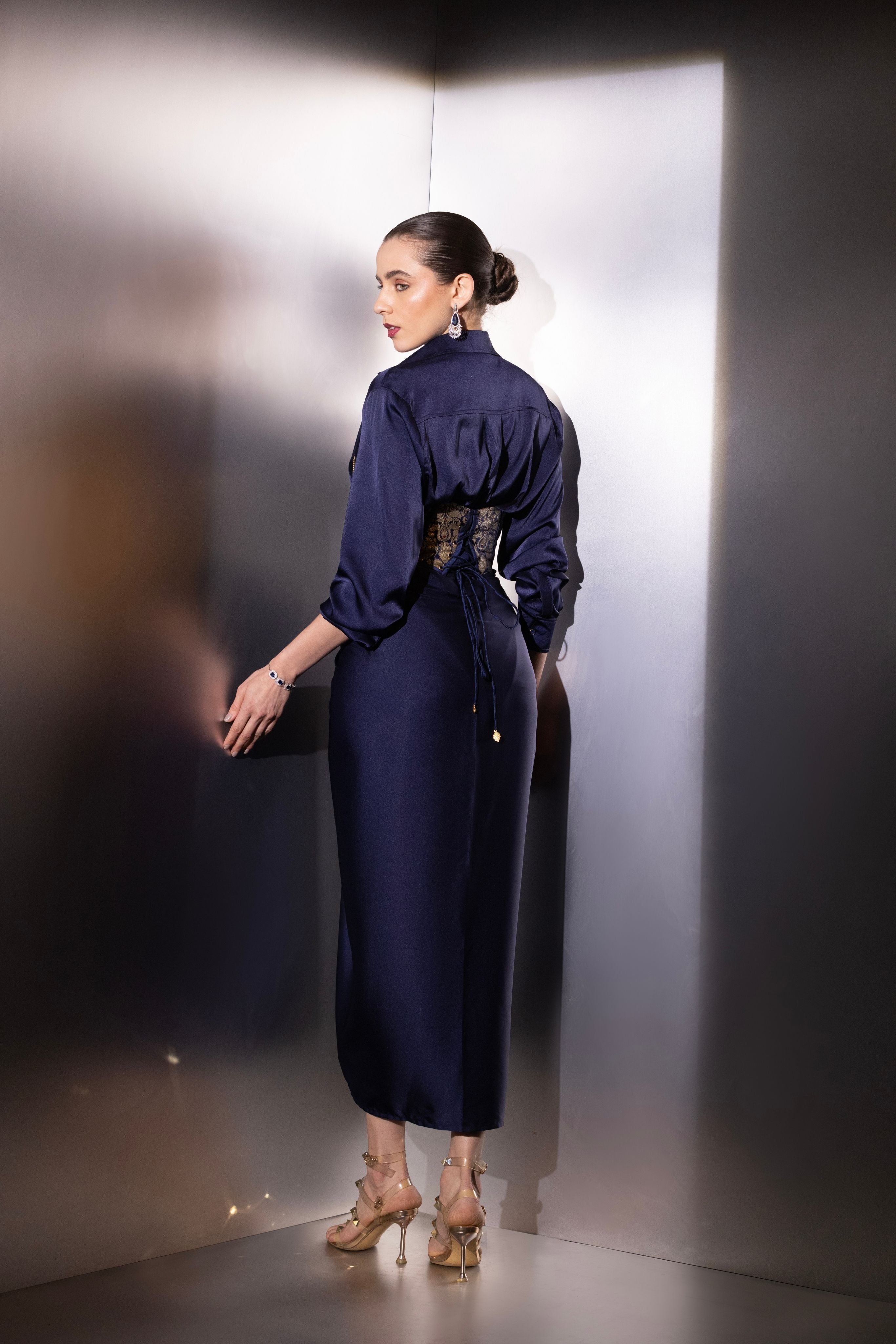 Navy Elegant Satin Co-ord Set