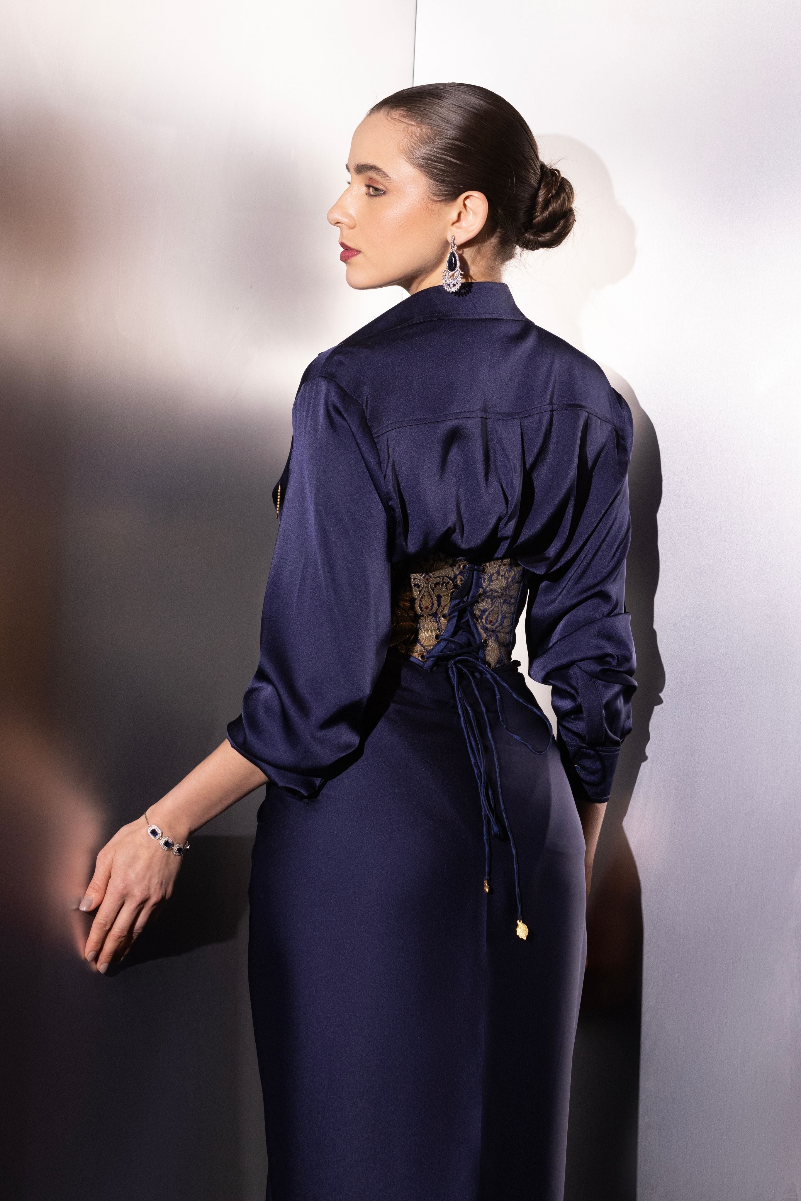 Navy Elegant Satin Co-ord Set