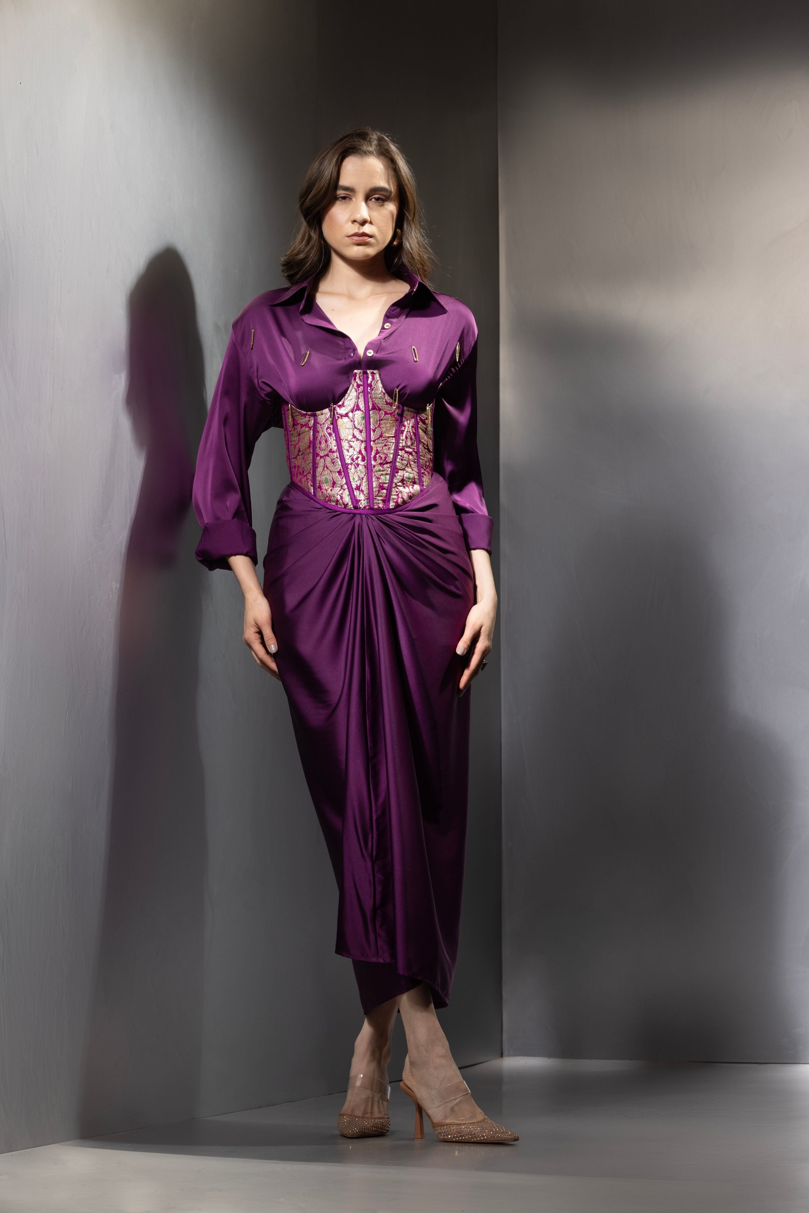 Purple Elegant Satin Co-ord Set