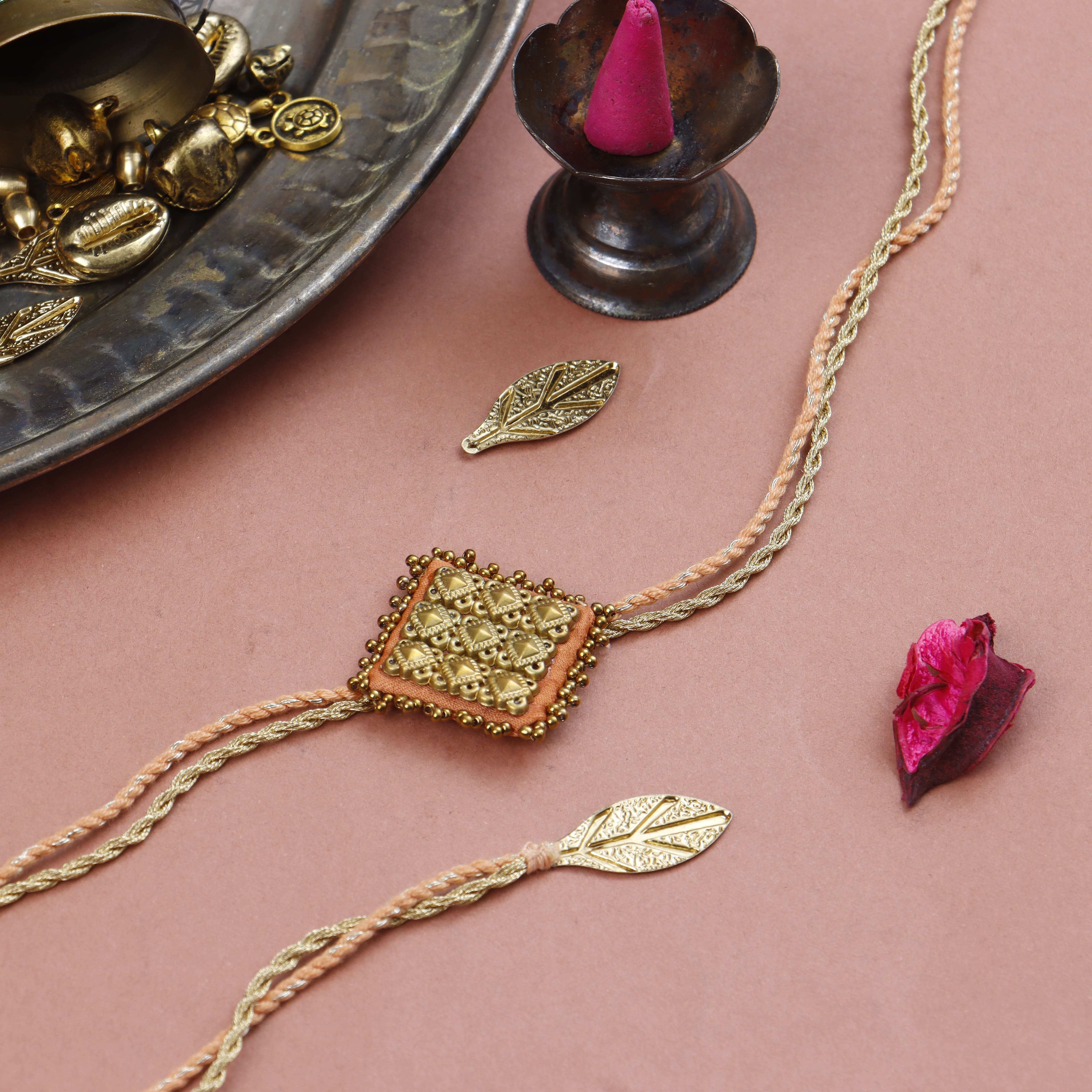 TANGERINE - MAJESTIC SQAURE BRASS RAKHI