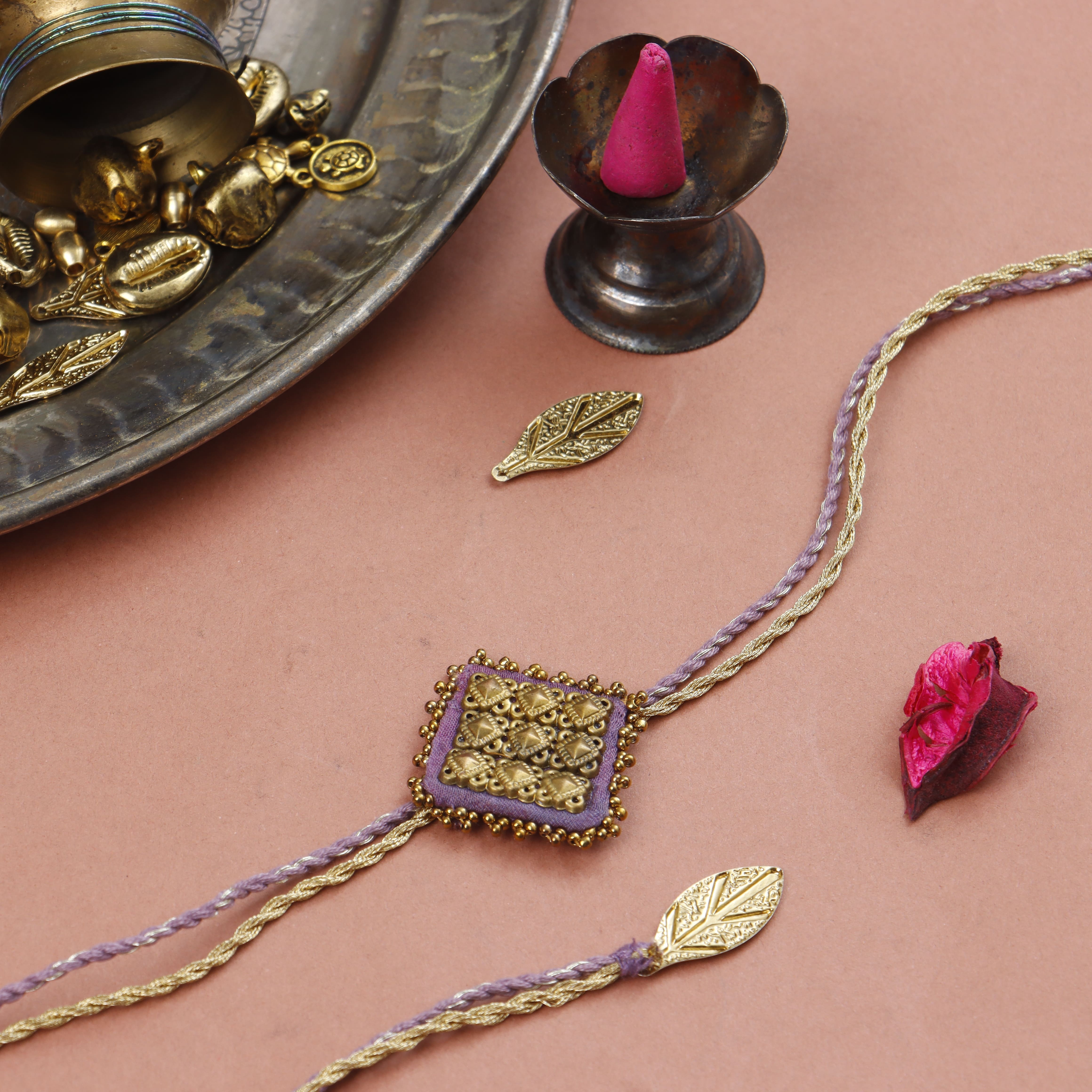 MAJESTIC SQAURE BRASS RAKHI - Set of 3
