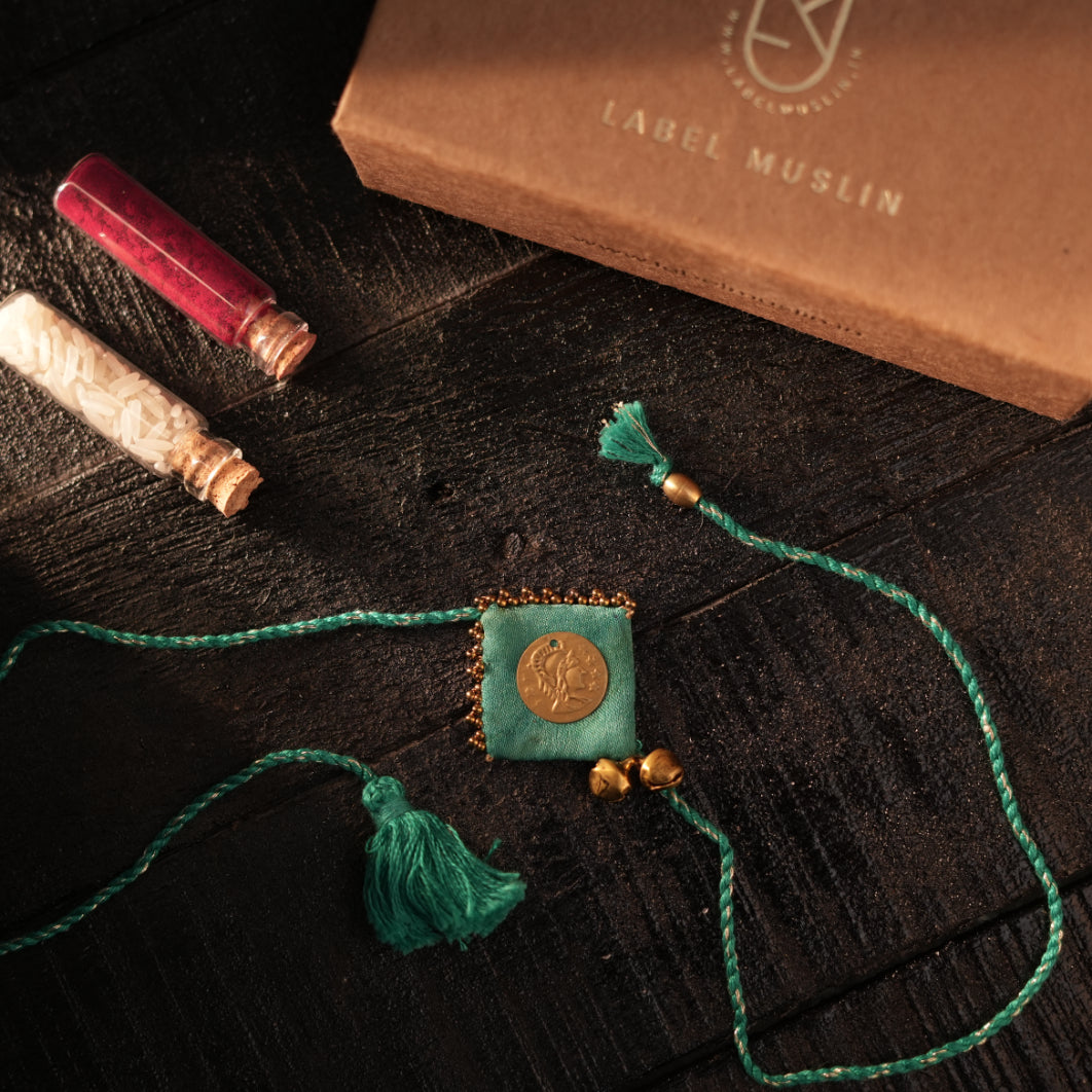 TURQUOISE - GOLDEN COIN RAKHI